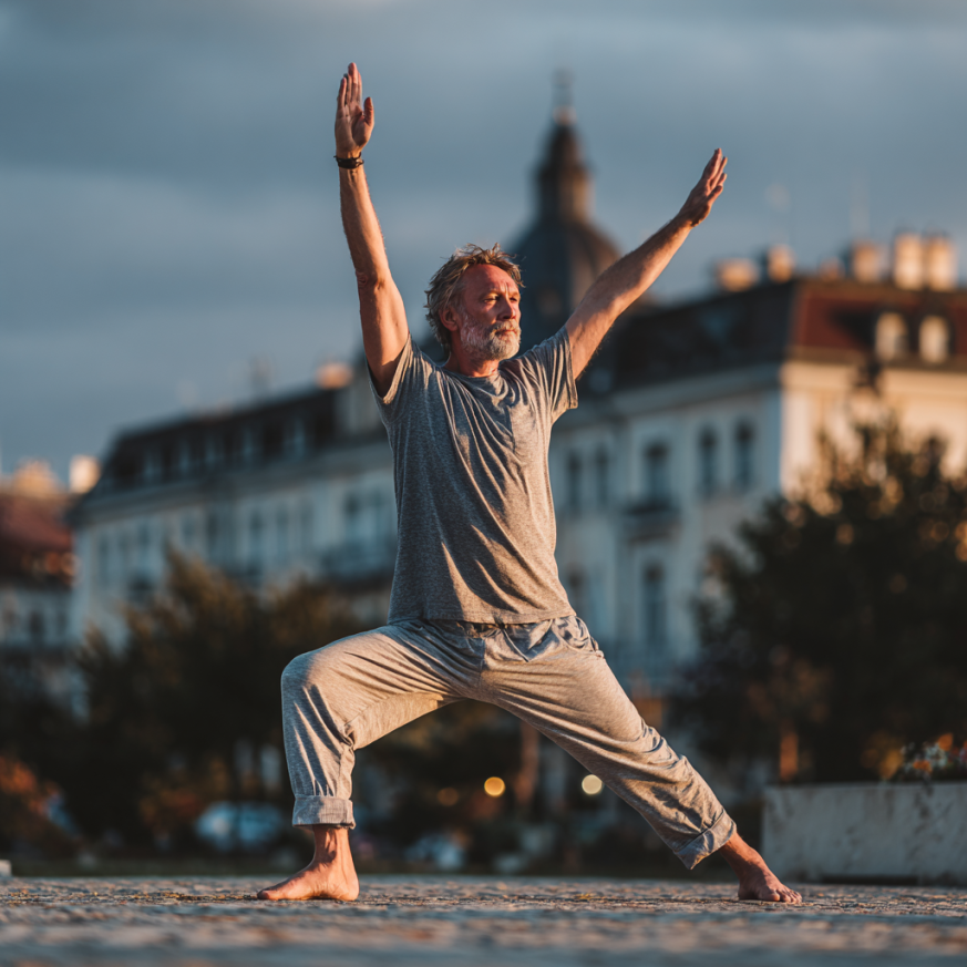 Persone mature che si rilassano dopo una sessione di yoga, sorridendo con soddisfazione